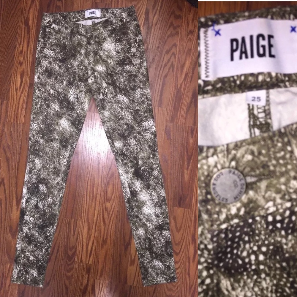 PAIGE Verdugo Ultra Skinny Green Print Jeans - Picture 1 of 3